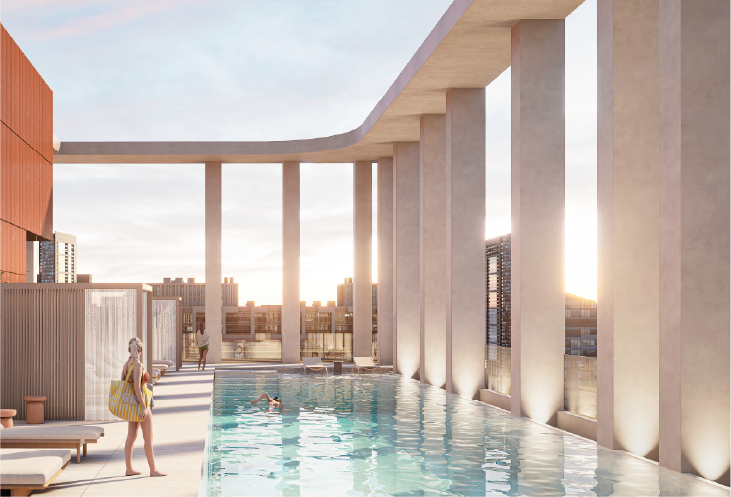 Piscina con borde infinito en el rooftop